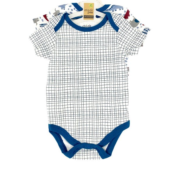 CHICK PEA Grid and Dinosaur Print 2 PK Bodysuits 6-9M - Picture 1 of 12